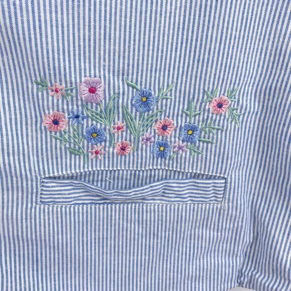 Vintage Solutions Preppy floral embroidered vest size XL 1X blue white stripe 90 - Picture 2 of 8